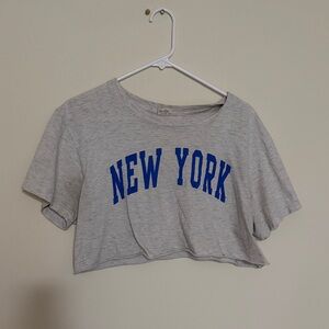 Brandy Melville Light Grey Cropped Tee with Royal Blue "NEW YORK"